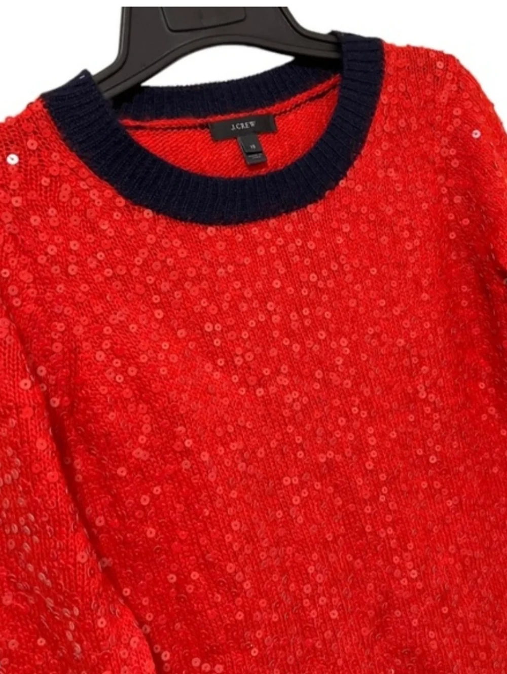 J CREW WOMEN'S RED SEQUIN MERINO WOOL SWEATER SIZE MEDIUM